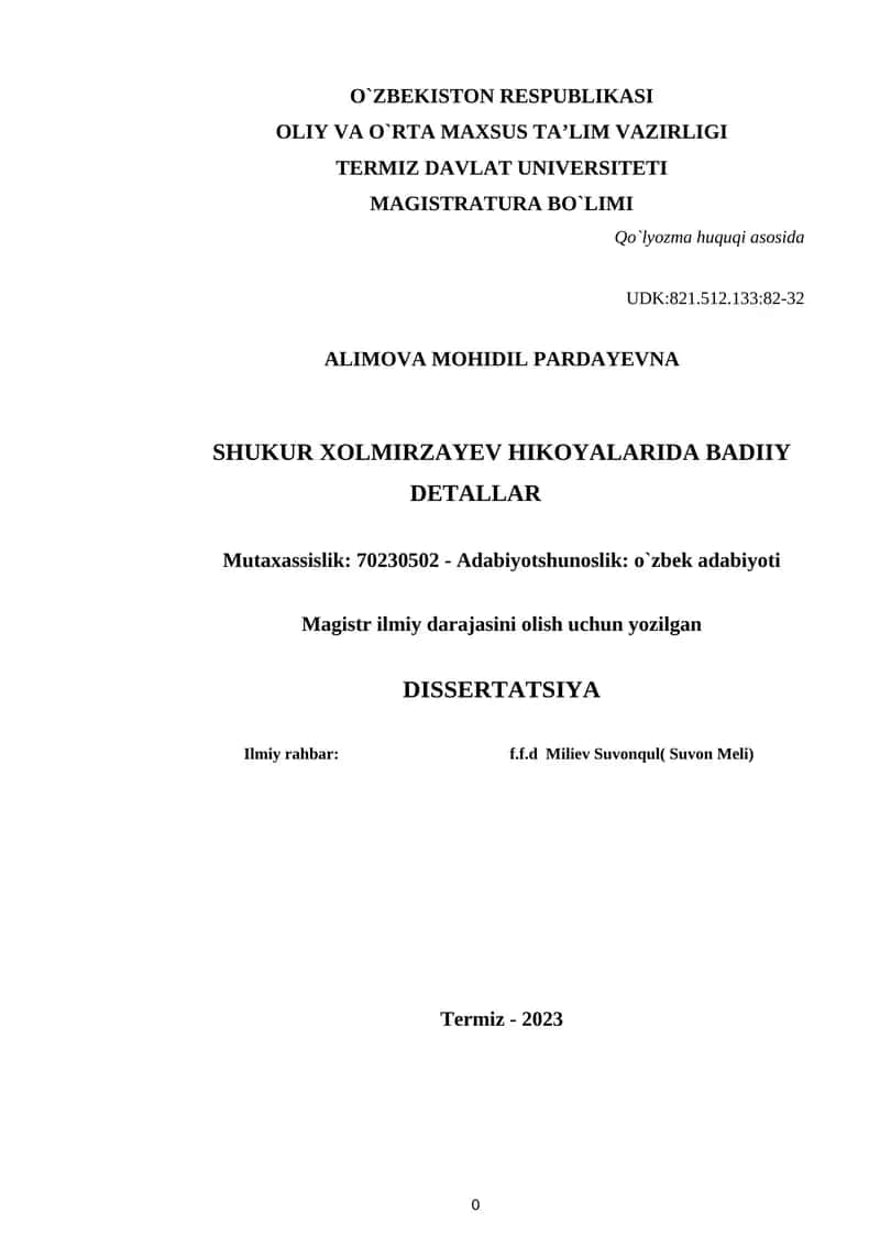 SHUKUR XOLMIRZAYEV HIKOYALARIDA BADIIY DETALLAR 1