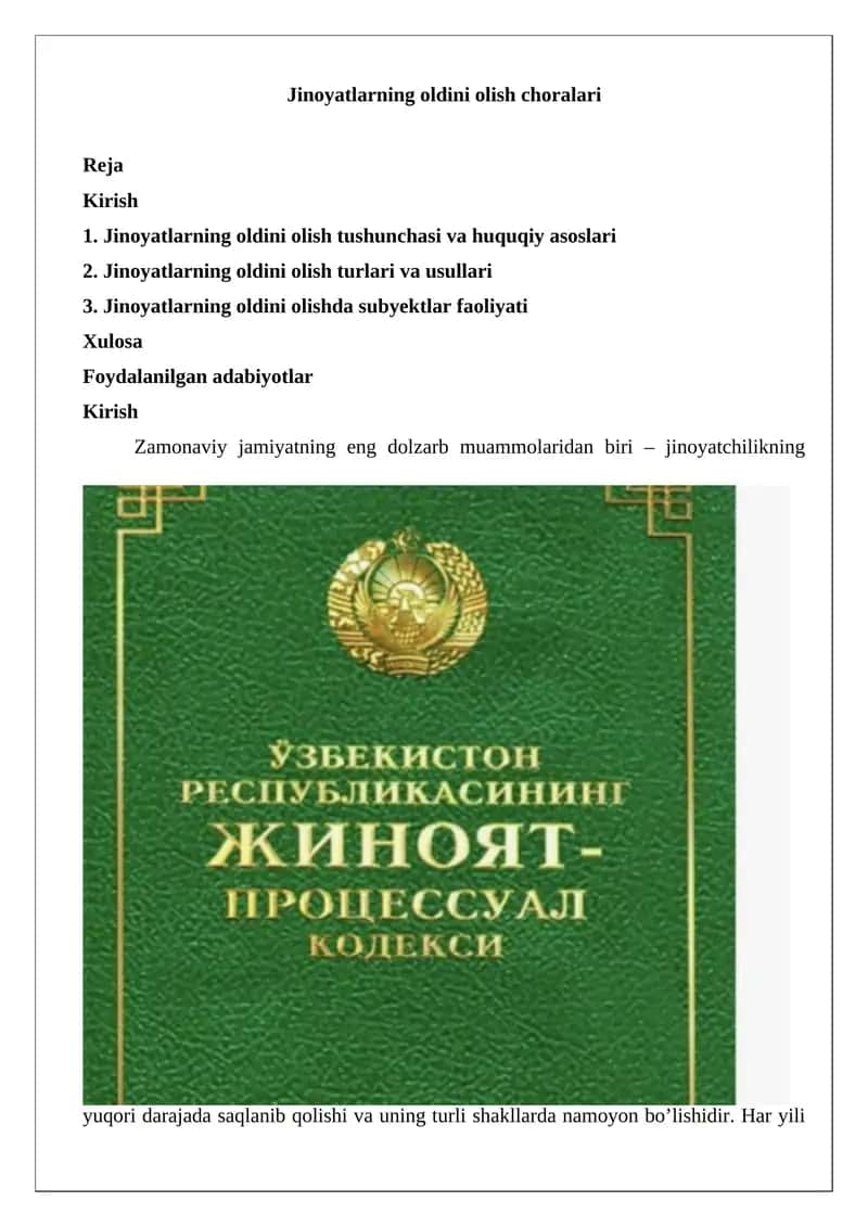 Jinoyatlarning oldini olish choralari 1