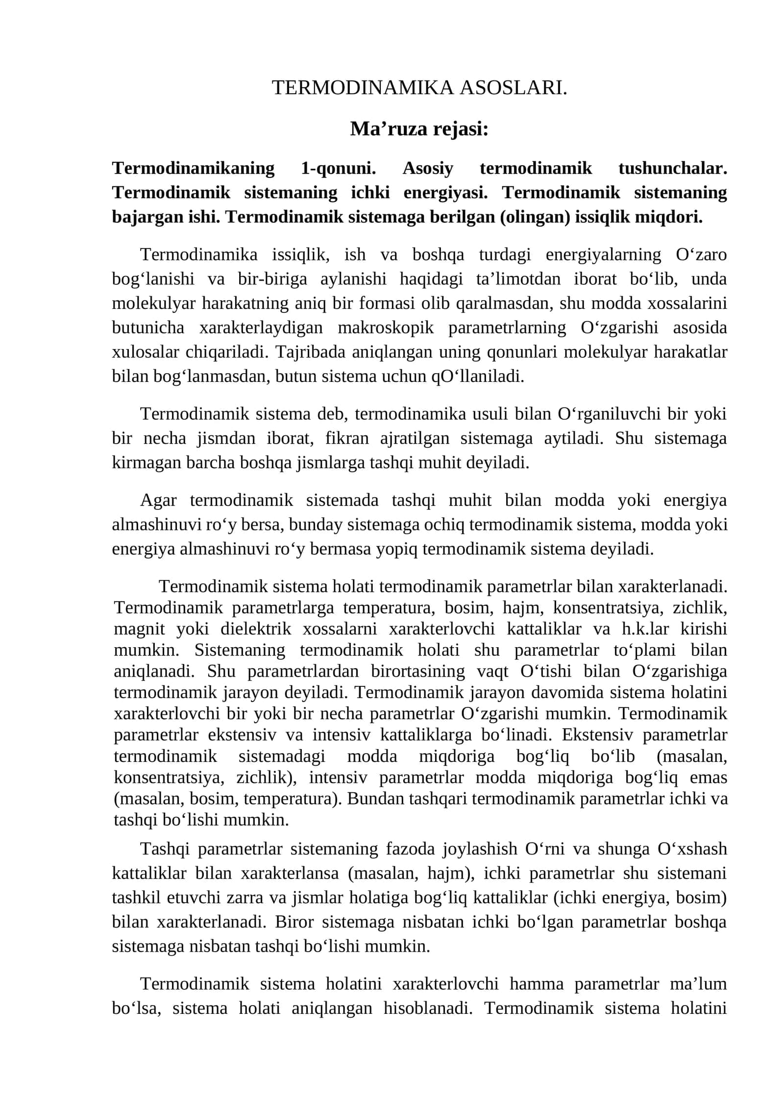 TERMODINAMIKA ASOSLARI 1