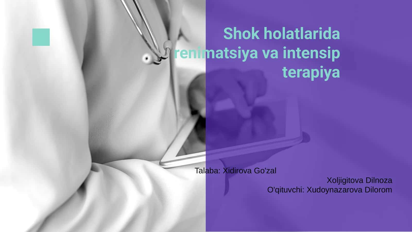 Shok holatlarida renimatsiya va intensip terapiya 1