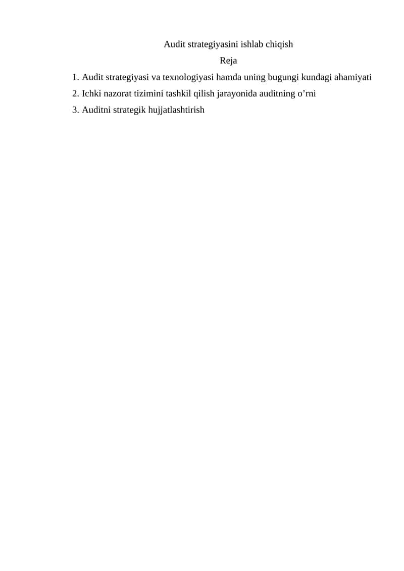 Audit strategiyasini ishlab chiqish 1