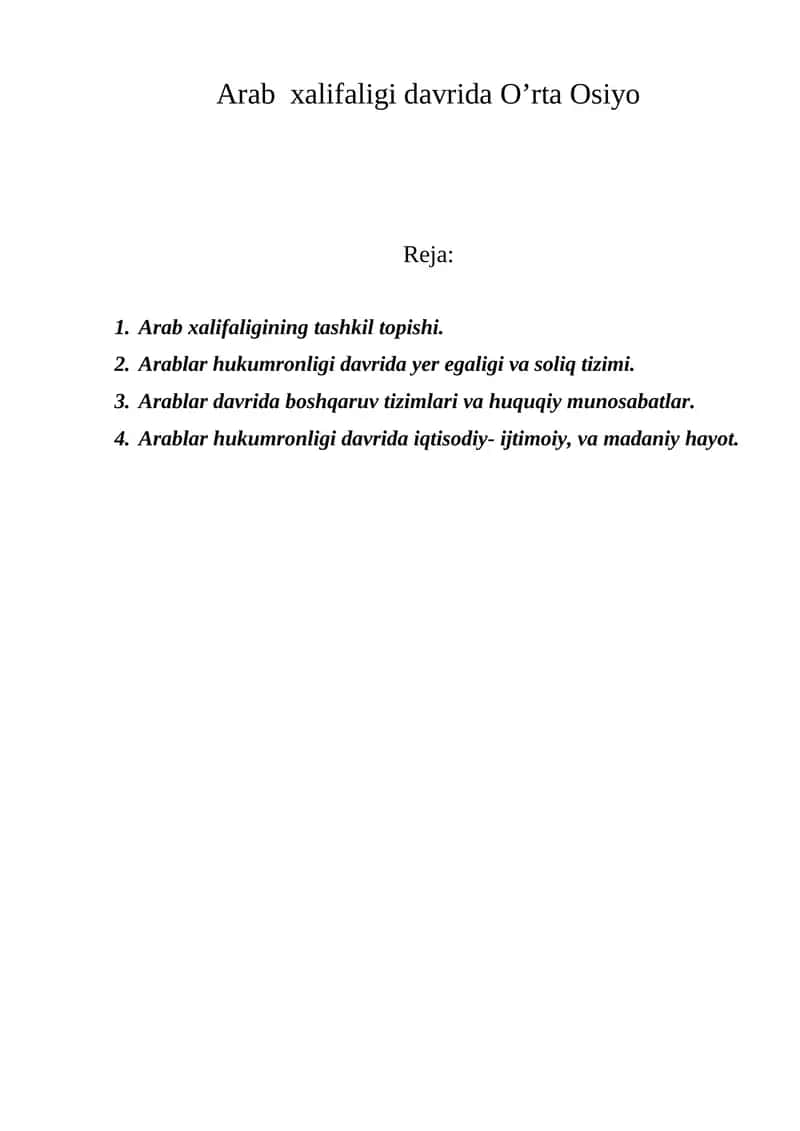 Arab xalifaligi davrida O’rta Osiyo 1