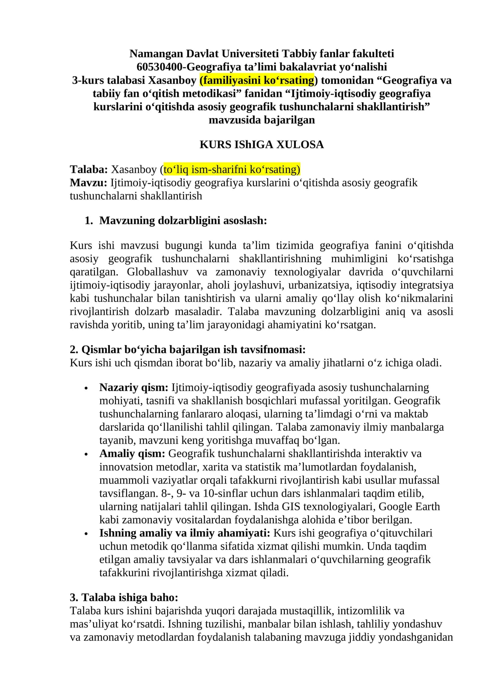 Geografiya va tabiiy fan o‘qitish metodikasi 1