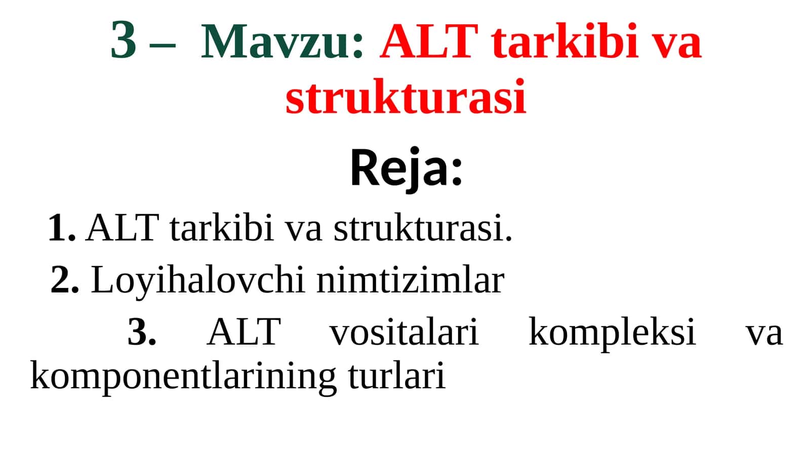 Avtomatlashtirilgan Loyihalash Tizimi tarkibi va strukturasi 1