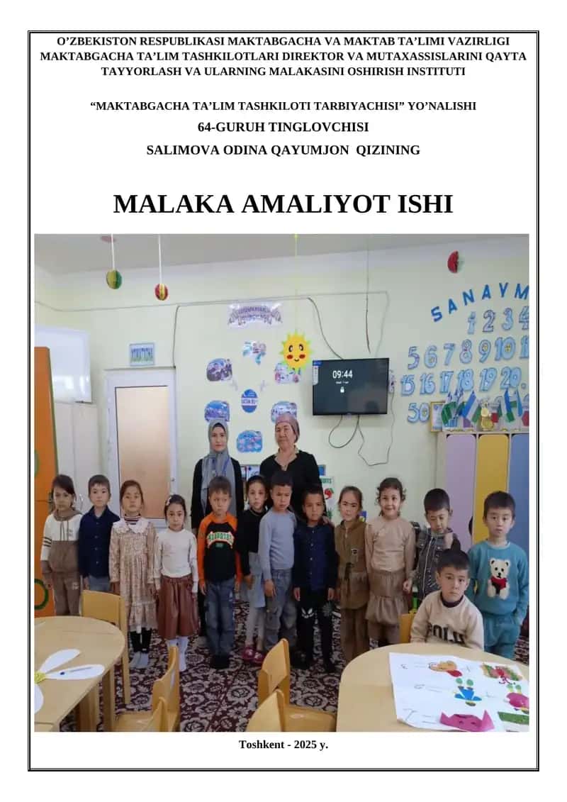 "MAKTABGACHA TA’LIM TASHKILOTI TARBIYACHISI" YO’NALISHI 1
