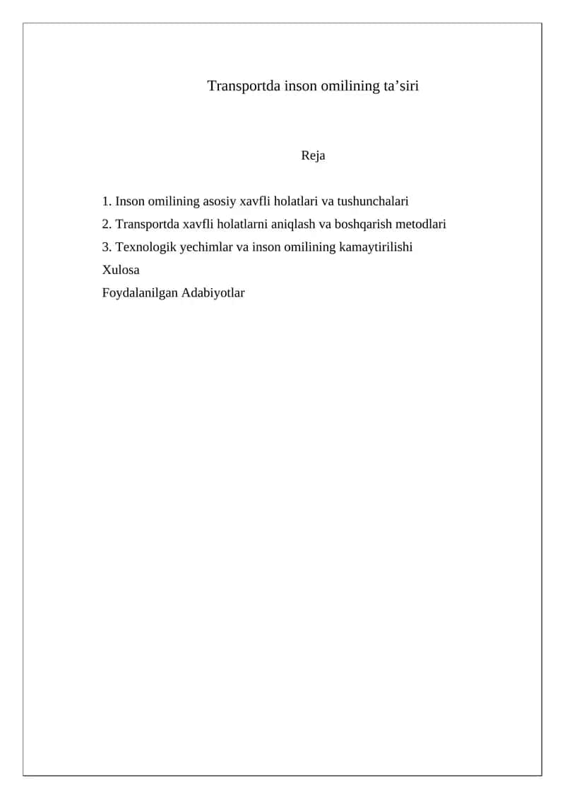 Transportda inson omilining taʼsiri 1