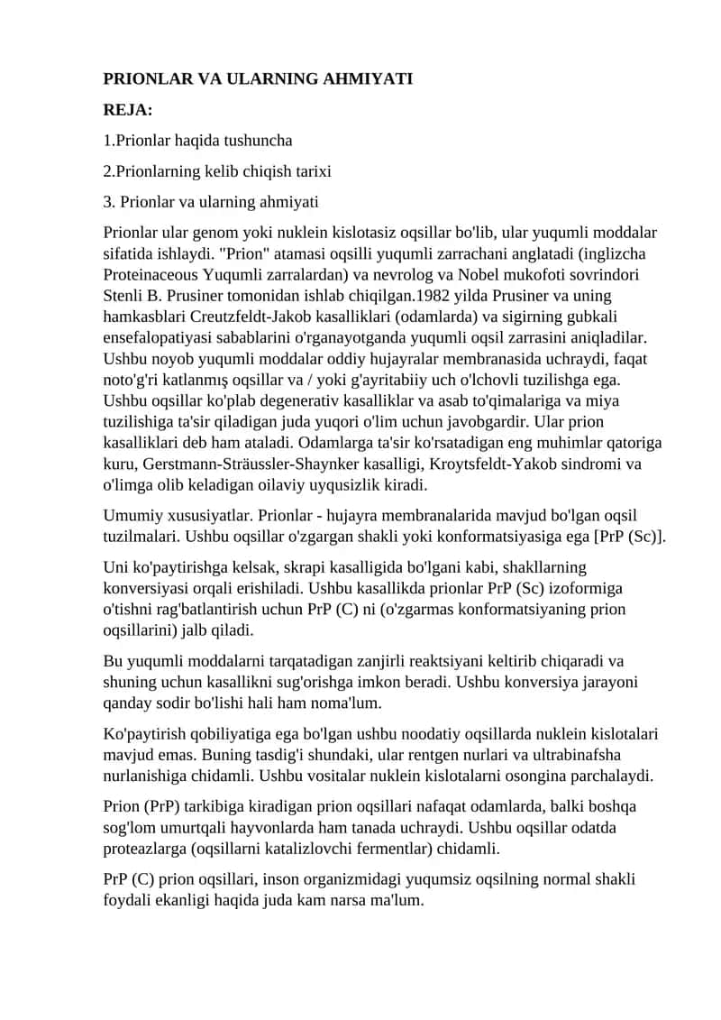 PRIONLAR VA ULARNING AHMIYATI 1
