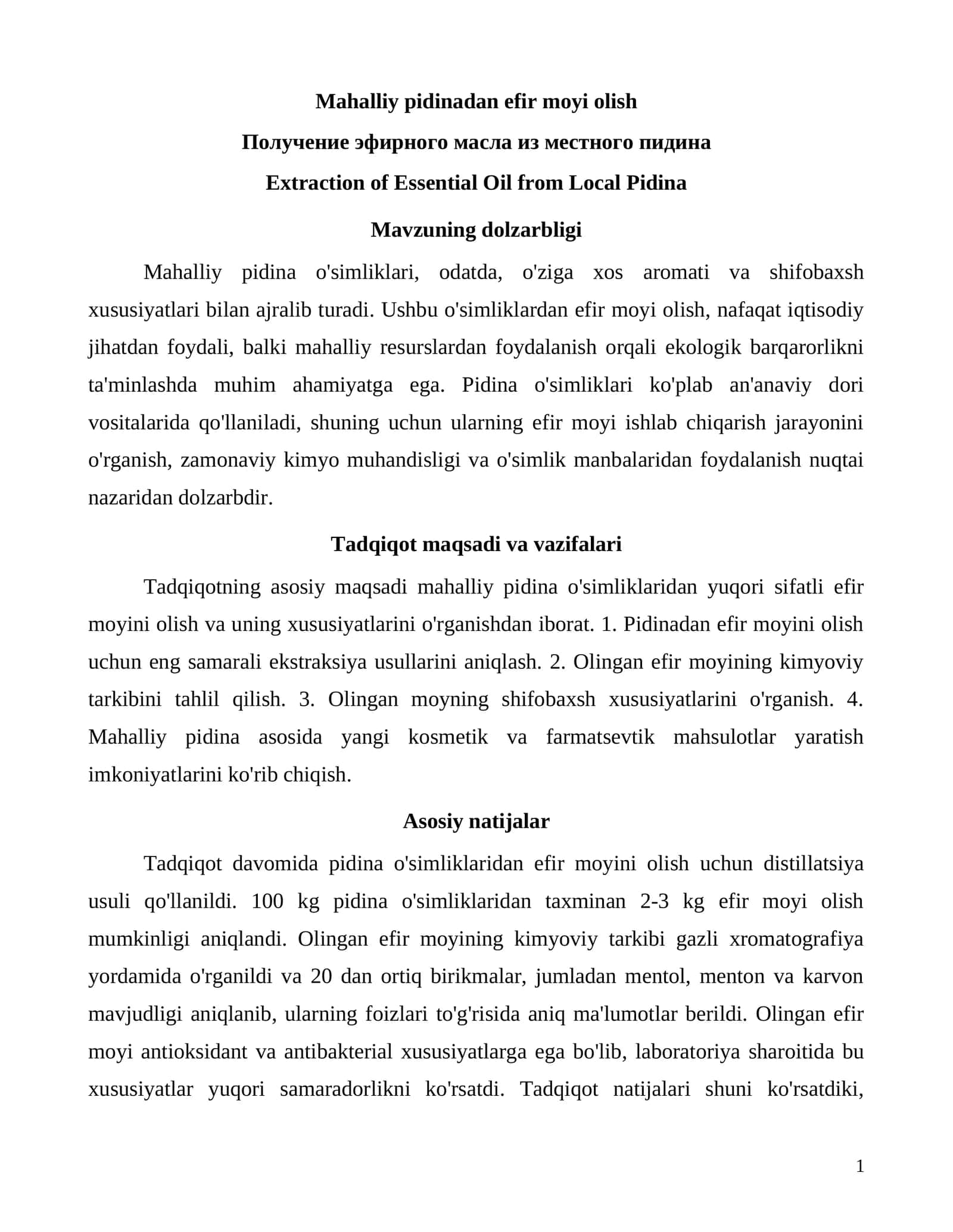 Mahalliy pidinadan efir moyi olish 1