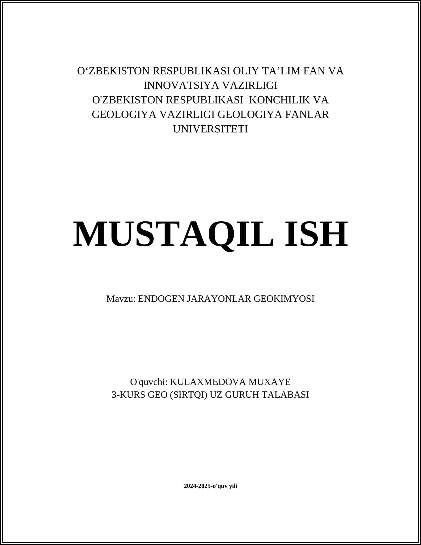 ENDOGEN JARAYONLAR GEOKIMYOSI 1