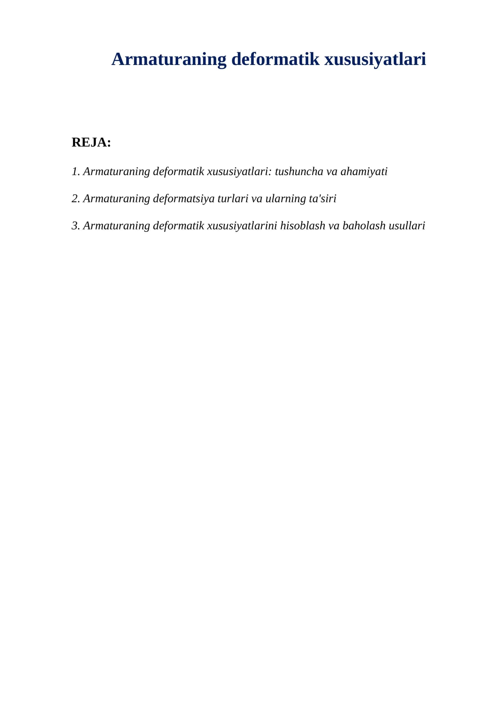 Armaturaning deformatik xususiyatlari 1