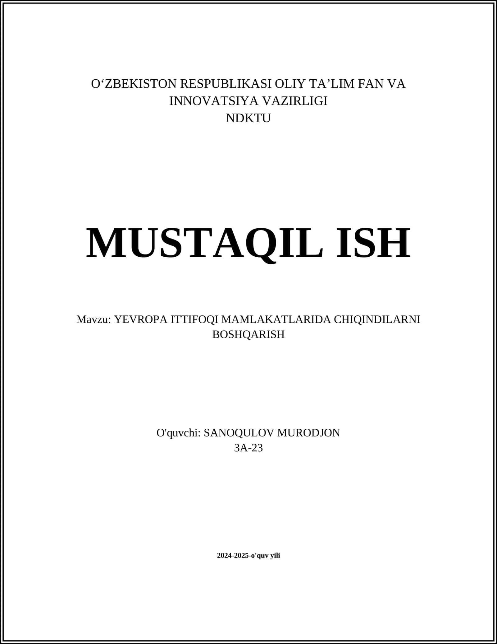 YEVROPA ITTIFOQI MAMLAKATLARIDA CHIQINDILARNI BOSHQARISH 1