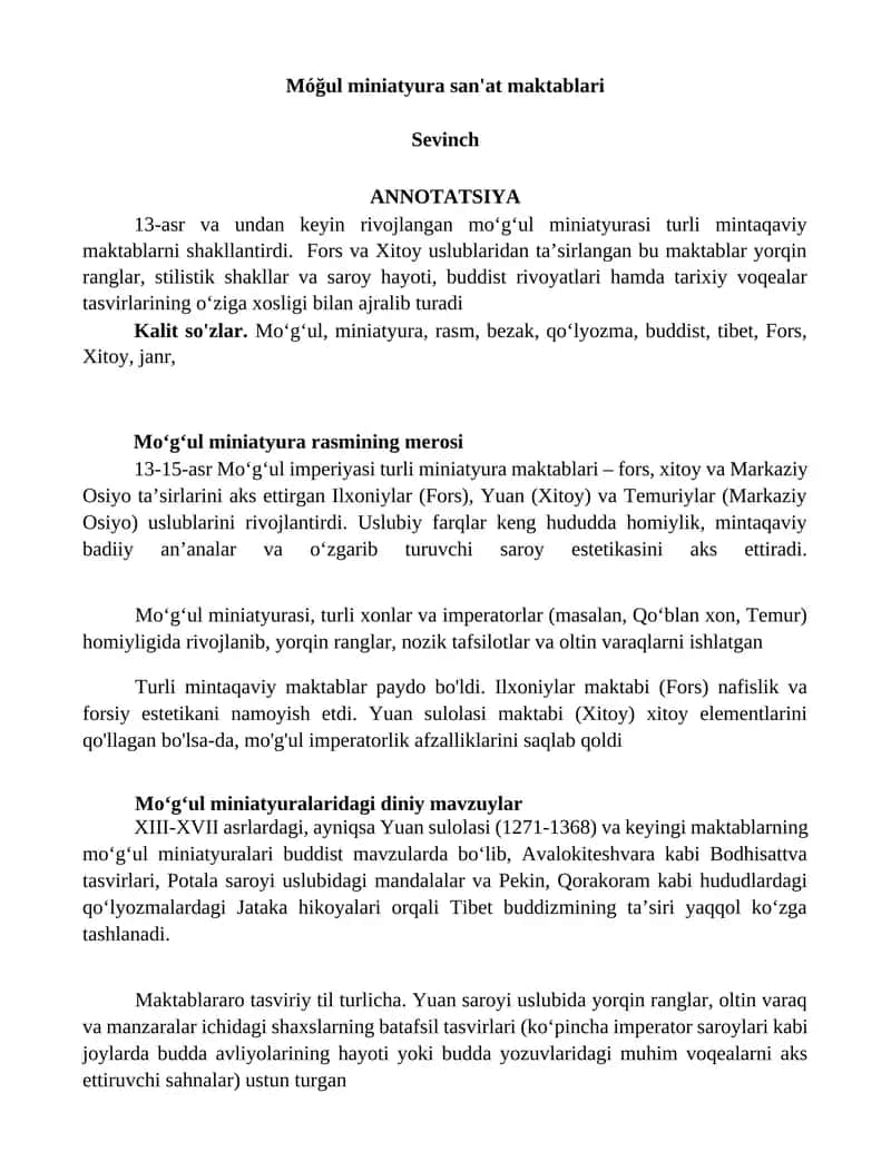 Moʻgʻul miniatyura san'at maktablari 1