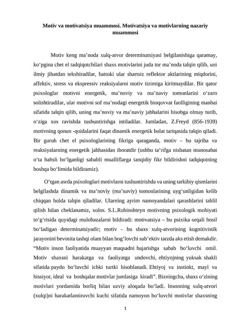 Motiv va motivatsiya muammosi