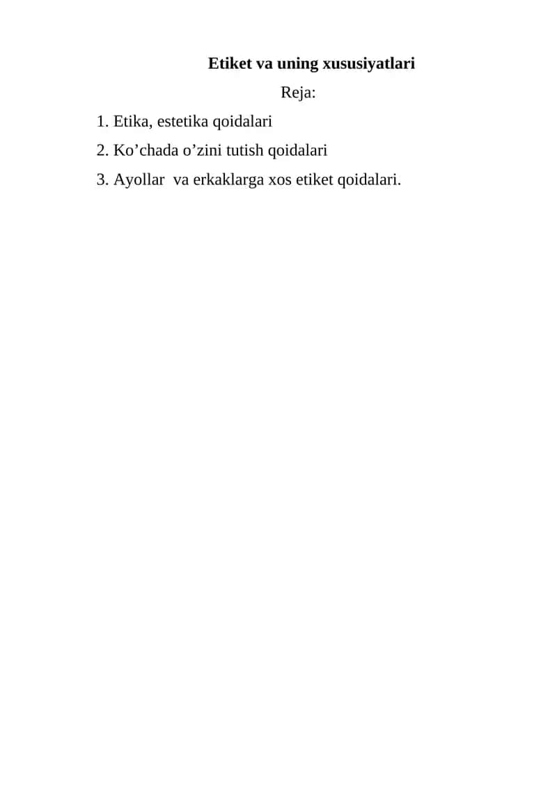 Etiket va uning xususiyatlari 1