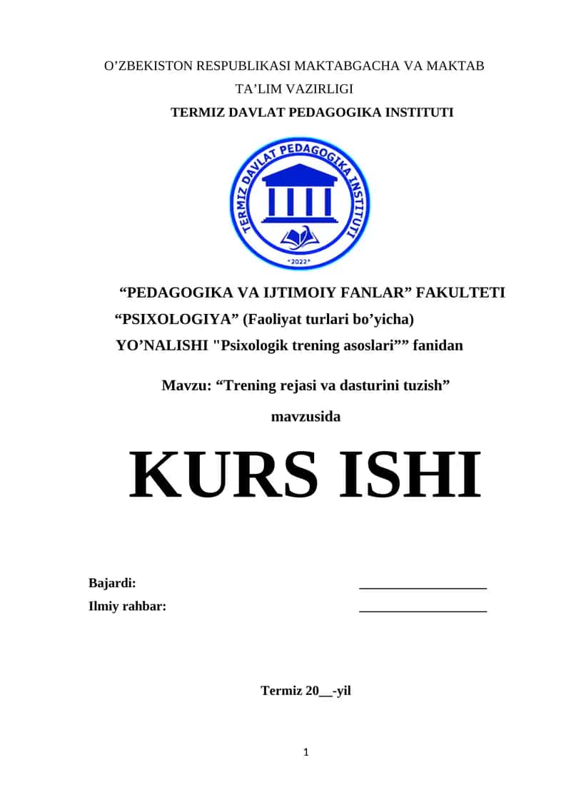 Trening rejasi va dasturini tuzish 1
