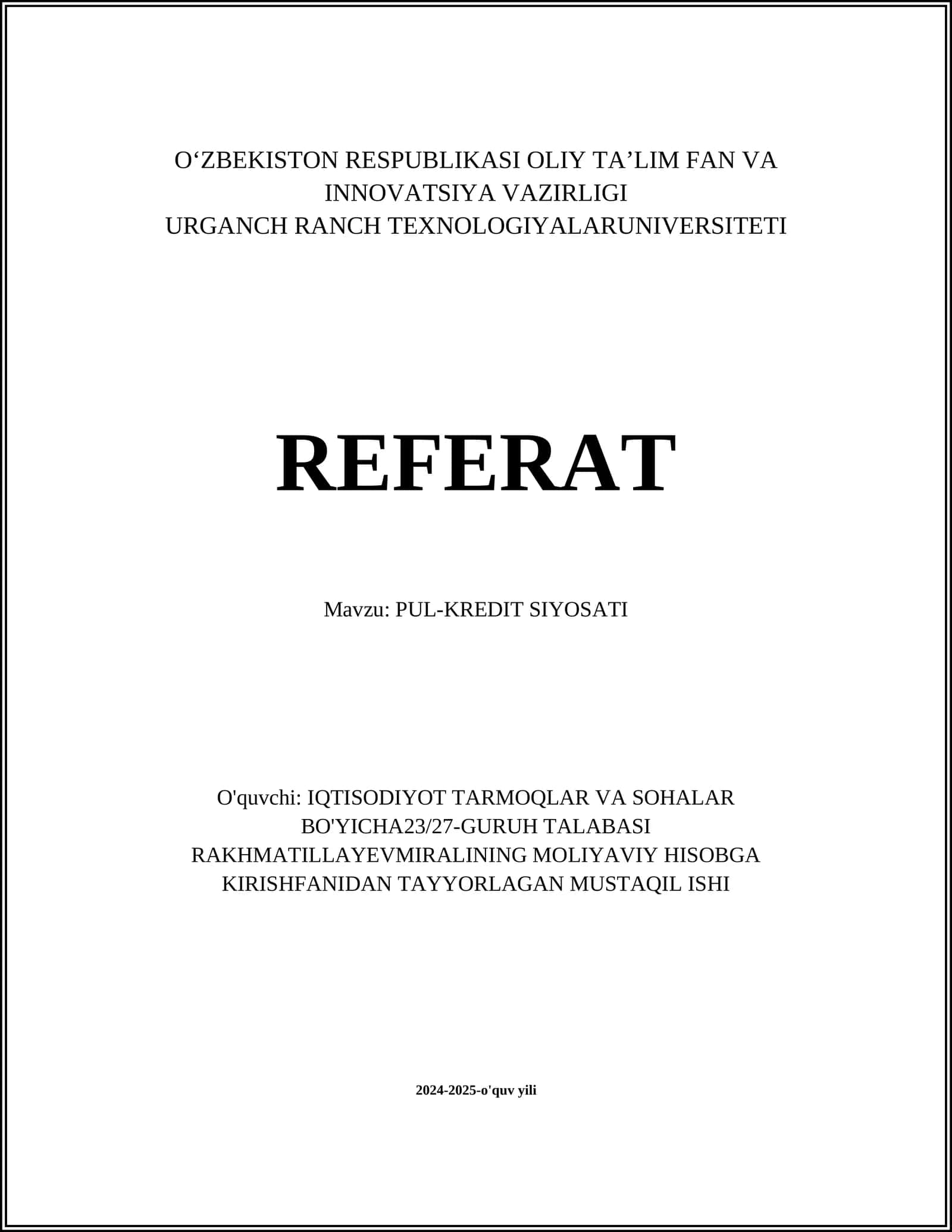 PUL-KREDIT SIYOSATI 1
