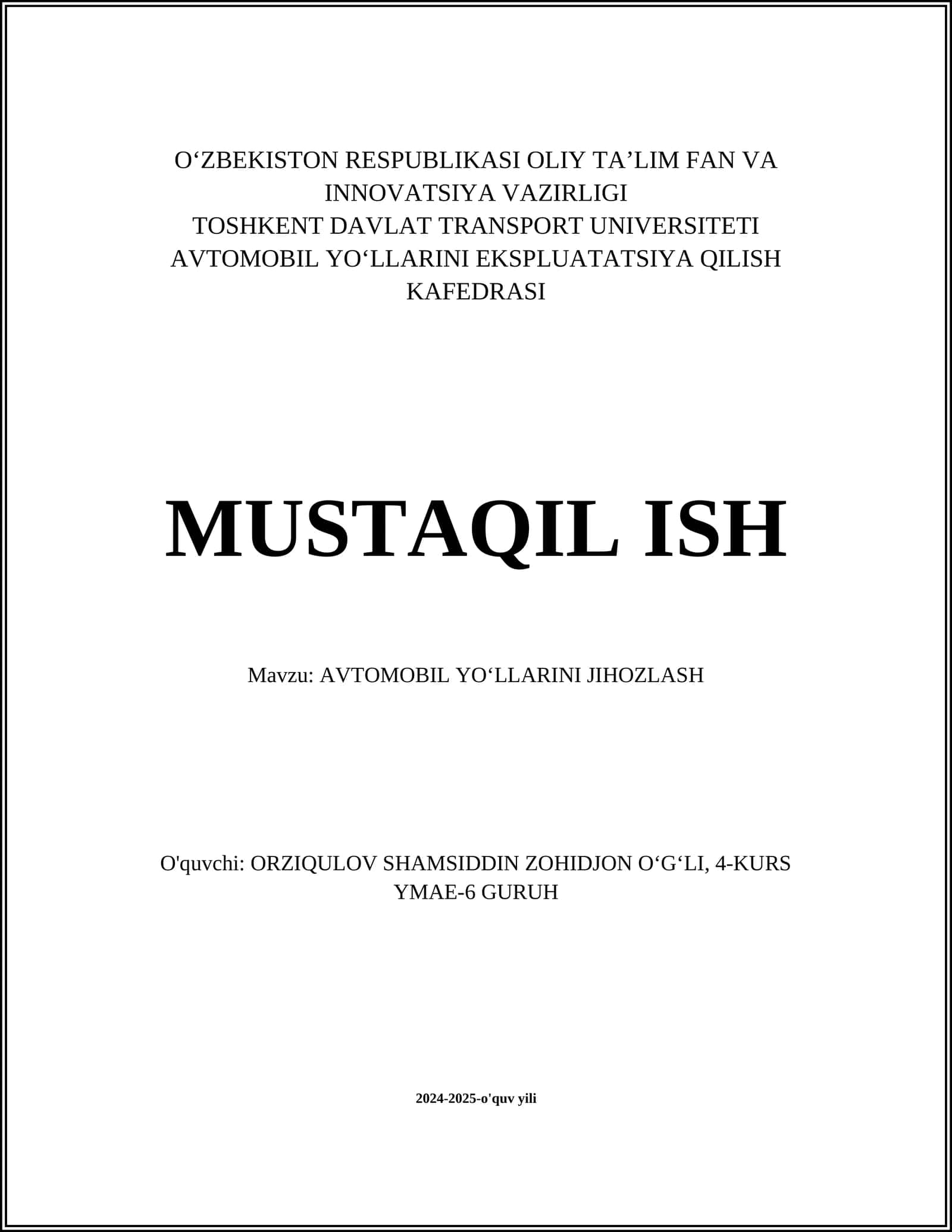 AVTOMOBIL YO‘LLARINI JIHOZLASH 1