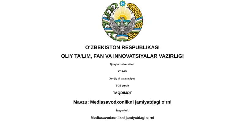 Mediasavodxonlikni jamiyatdagi oʻrni 1