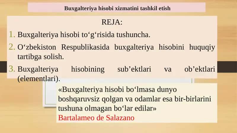 Buxgalteriya hisobi xizmatini tashkiletish 1