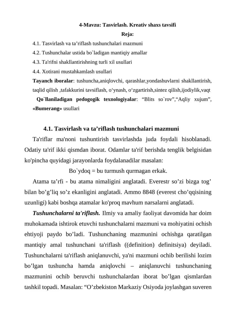 Tasvirlash Kreativ shaxs tavsifi 1