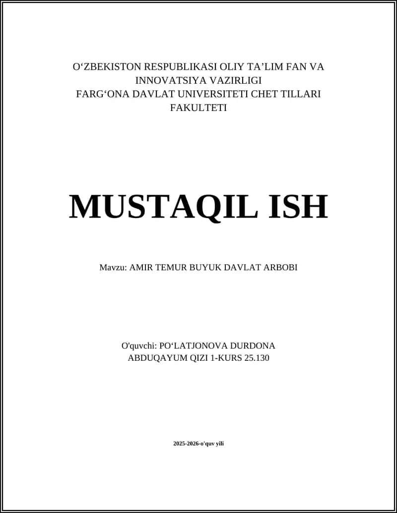 AMIR TEMUR BUYUK DAVLAT ARBOBI 1