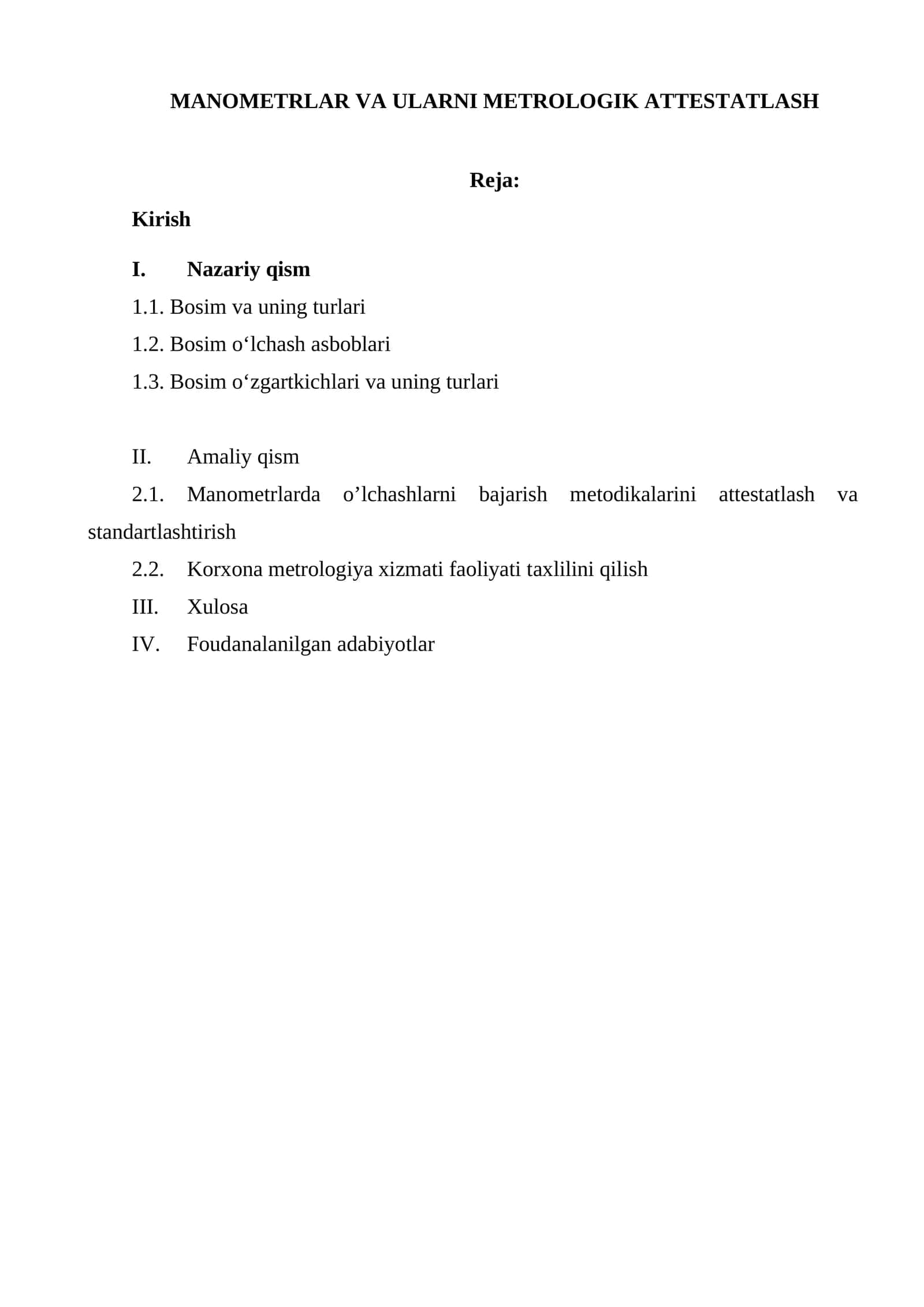 MANOMETRLAR VA ULARNI METROLOGIK ATTESTATLASH 1