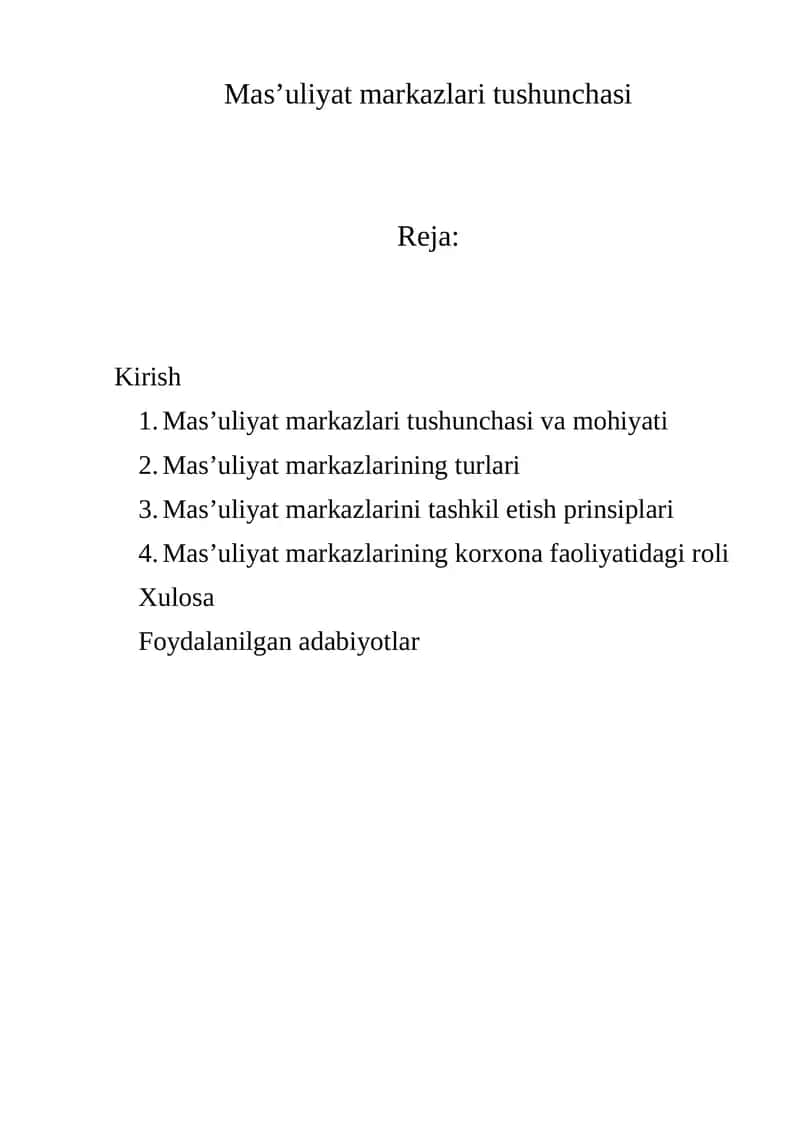 Mas’uliyat markazlari tushunchasi 1