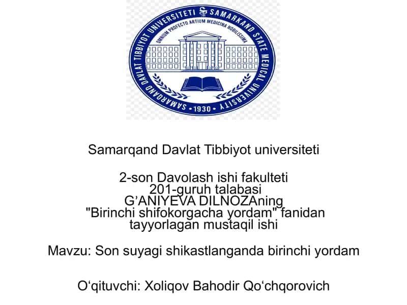 "Birinchishifokorgachayordam" fanidan ta'lim 1