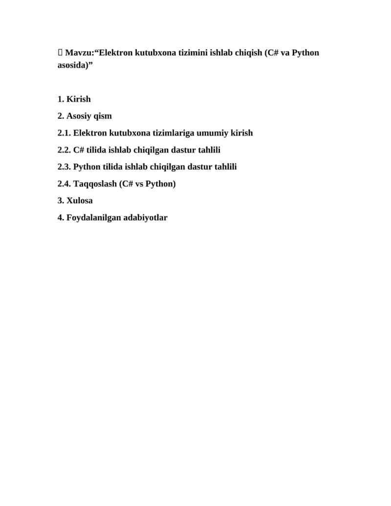 Elektron kutubxona tizimini ishlab chiqish (C# va Python asosida) 1