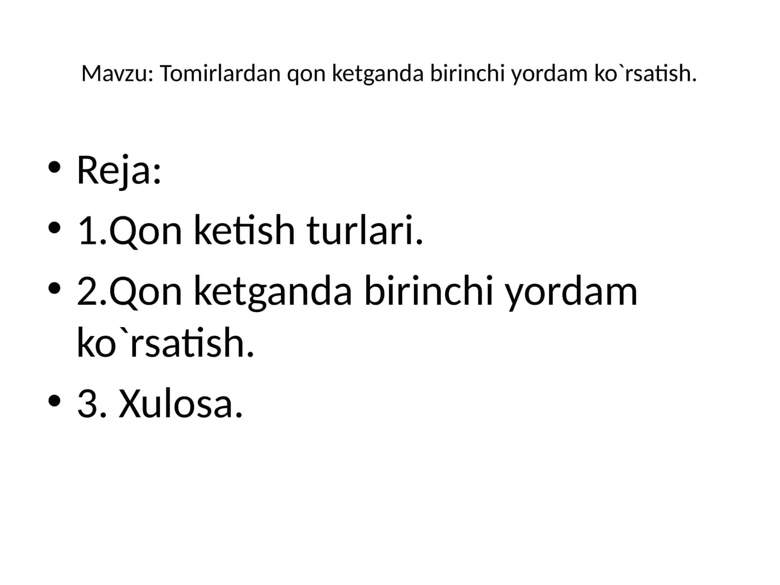 Qon Ketish Va Birinchi Yordam Ko`rsatish 1