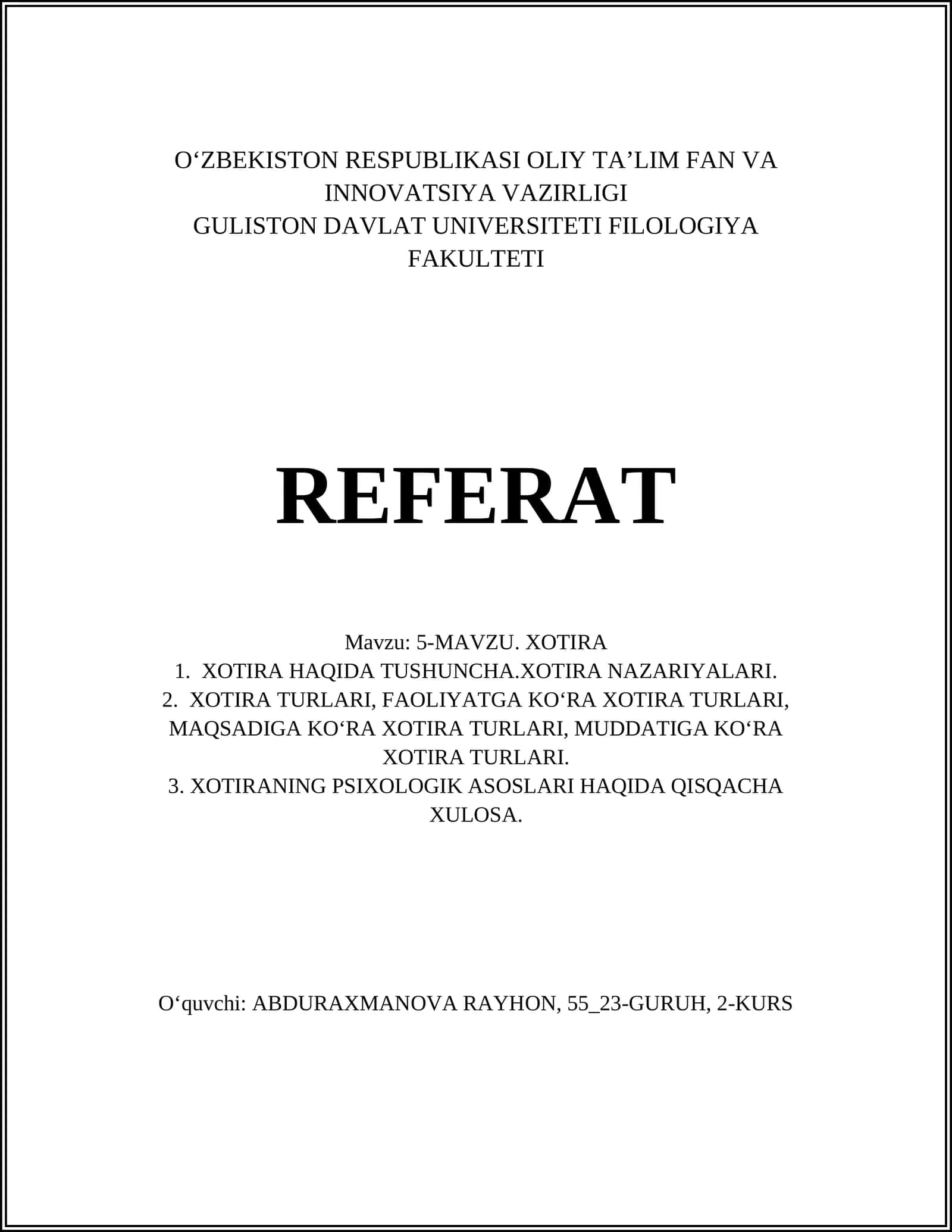 Xotira Turlari 1