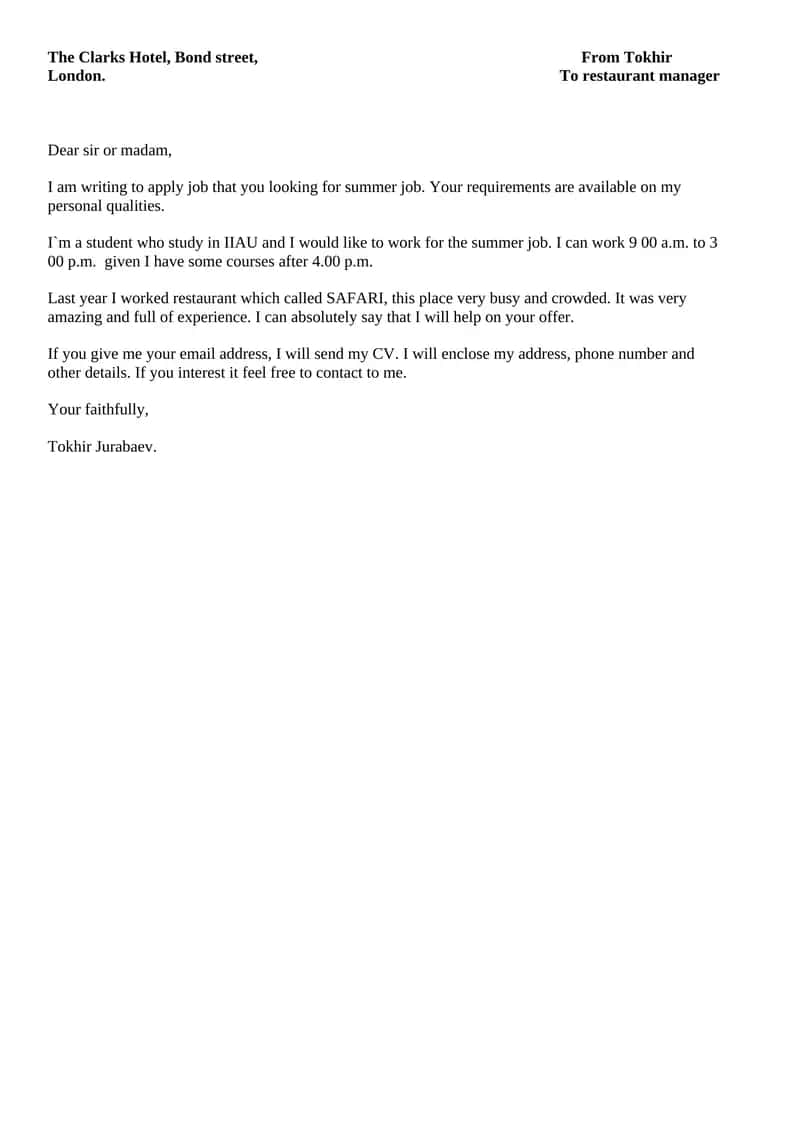 Summer Job Application 1