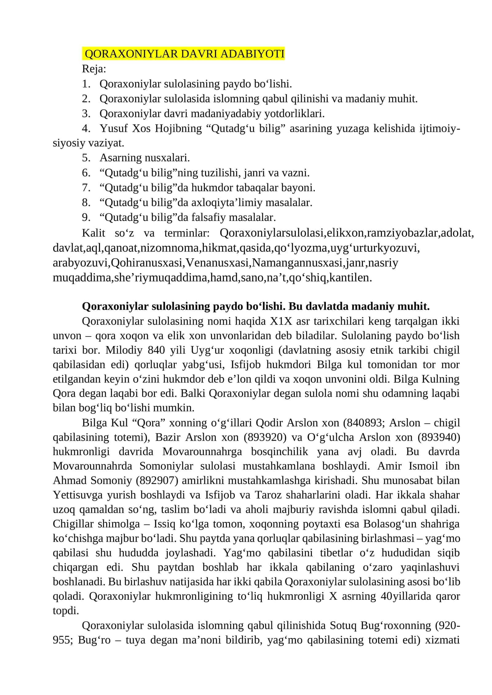 QORAXONIYLAR DAVRI ADABIYOTI 1