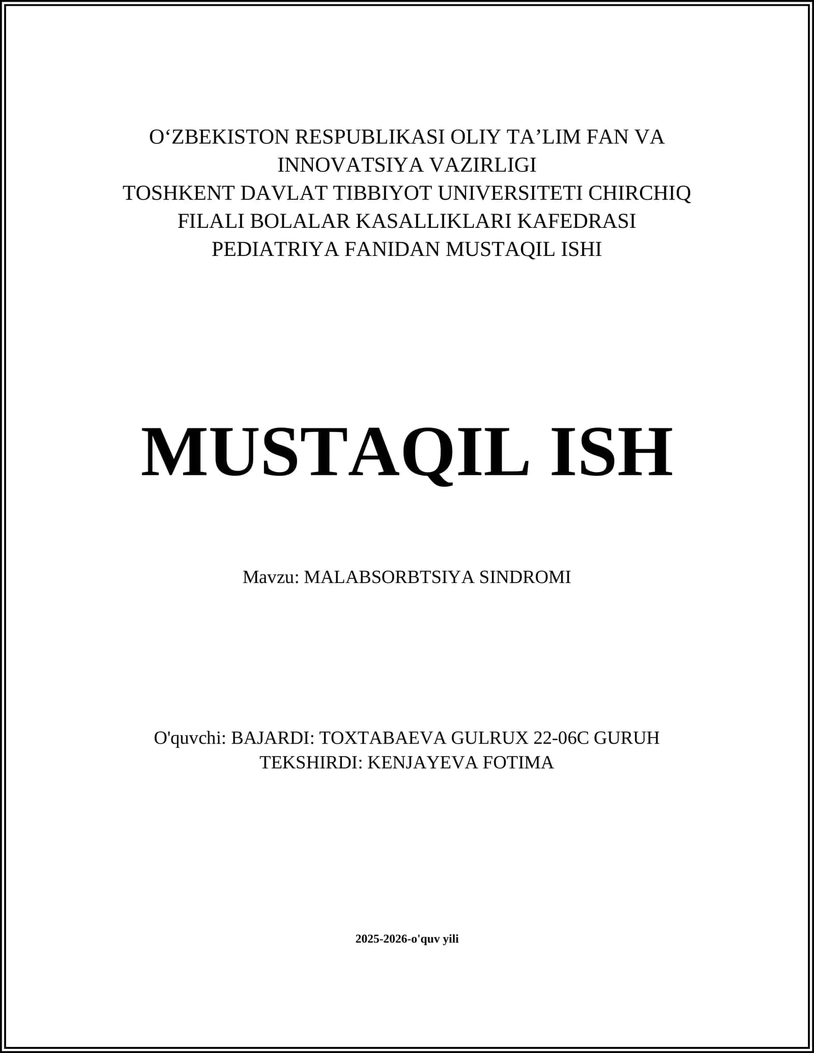 MALABSORBTSIYA SINDROMI 1