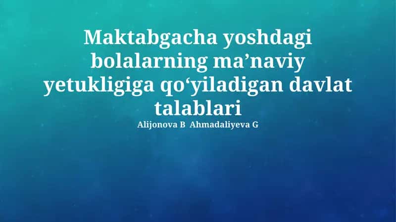 Axloqiy-Ma'naviy Tarbiya bo'yicha o'quv dasturlari 1