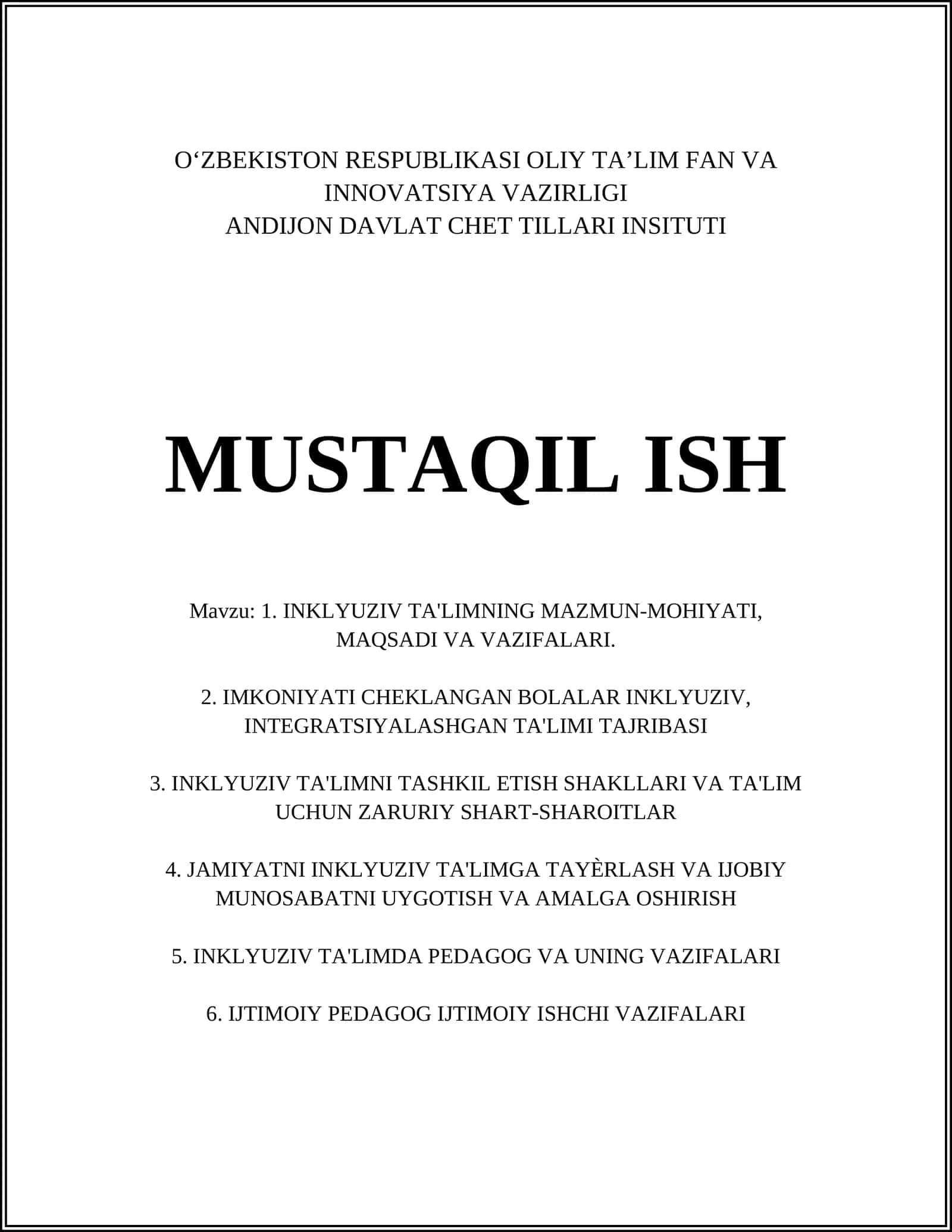 INKLYUZIV TA'LIMNING NAZARIY ASOSLARI 1