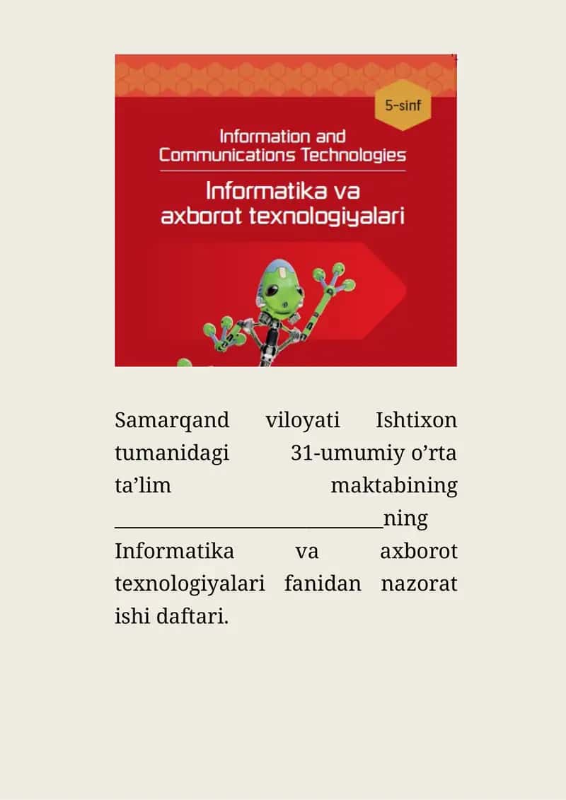 Informatika va axborot texnologiyalari fanidan nazorat ishi daftari 1