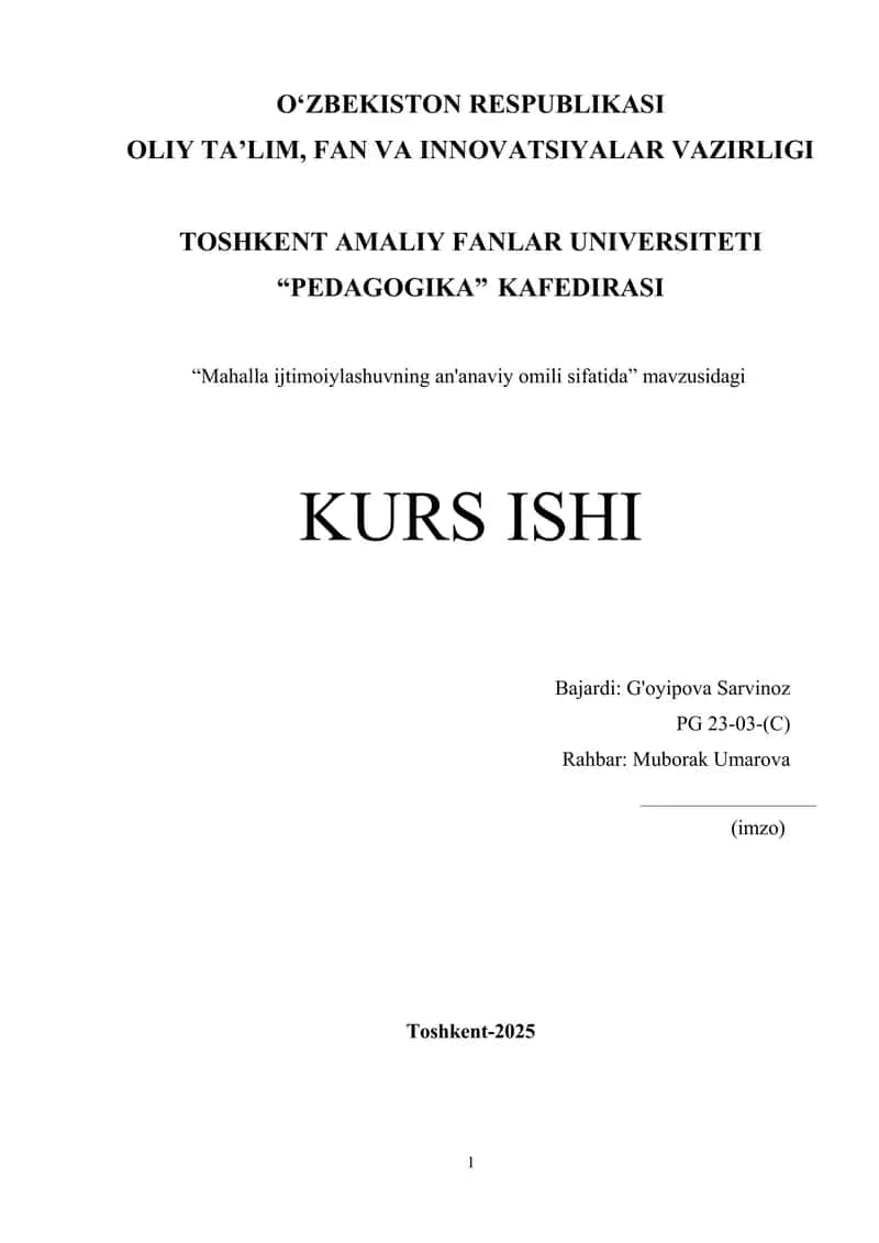 Mahalla ijtimoiylashuvning an'anaviy omili sifatida. 1