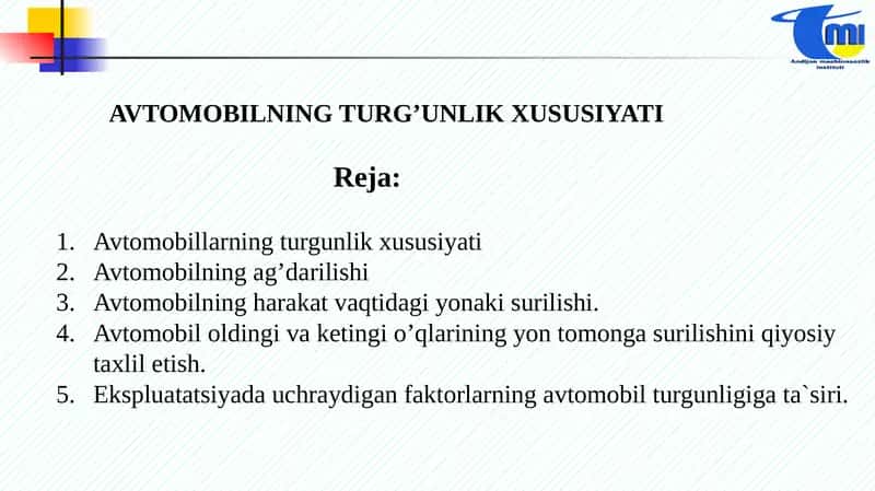 Avtomobilning turg’unlik xususiyati 1