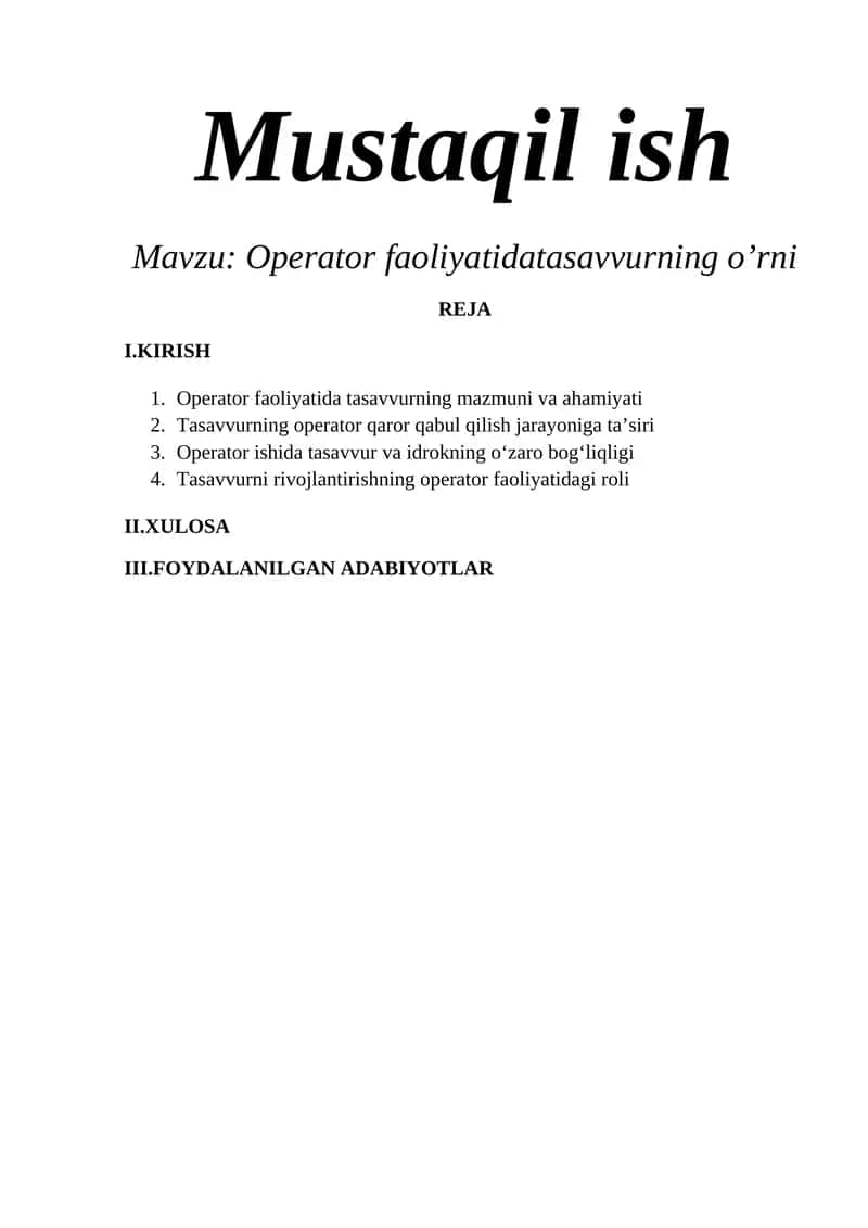 Operator faoliyatidatasavvurning o’rni 1