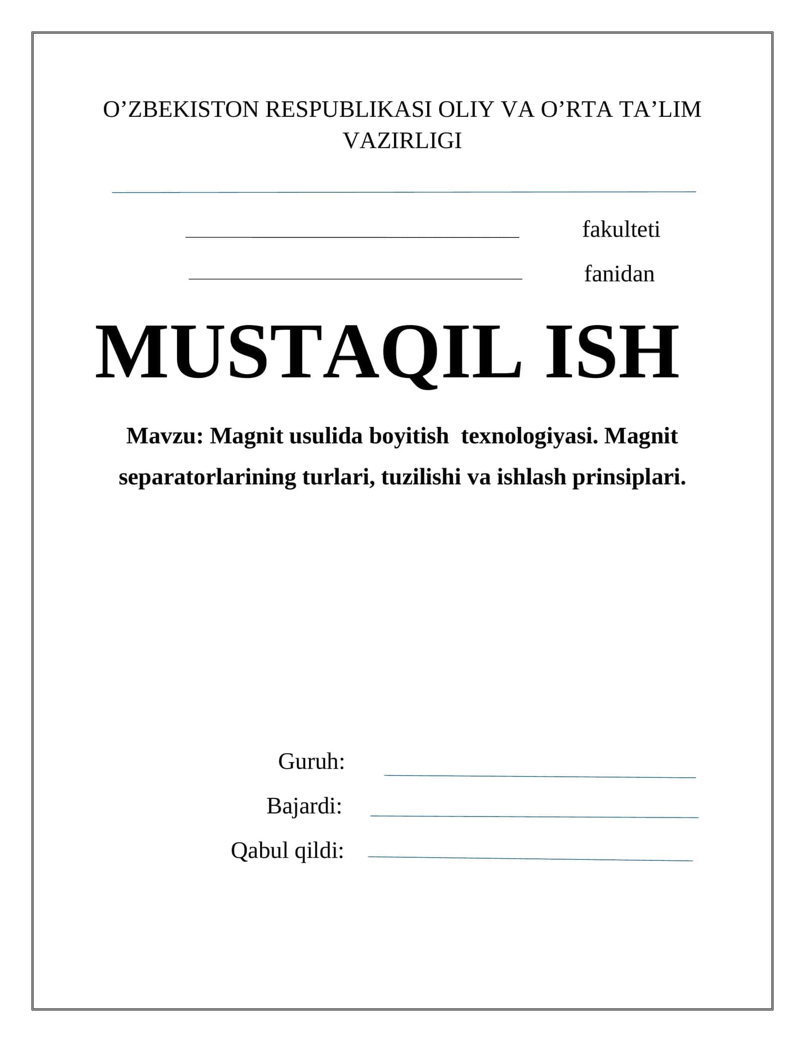 Magnit usulida boyitish texnologiyasi. Mаgnit sеpаrаtоrlаrining turlаri, tuzilishi vа ishlash prinsiplаri 1