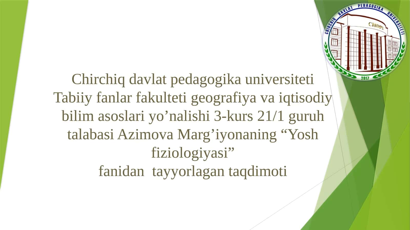 Yoshfiziologiyasi taqdimoti 1