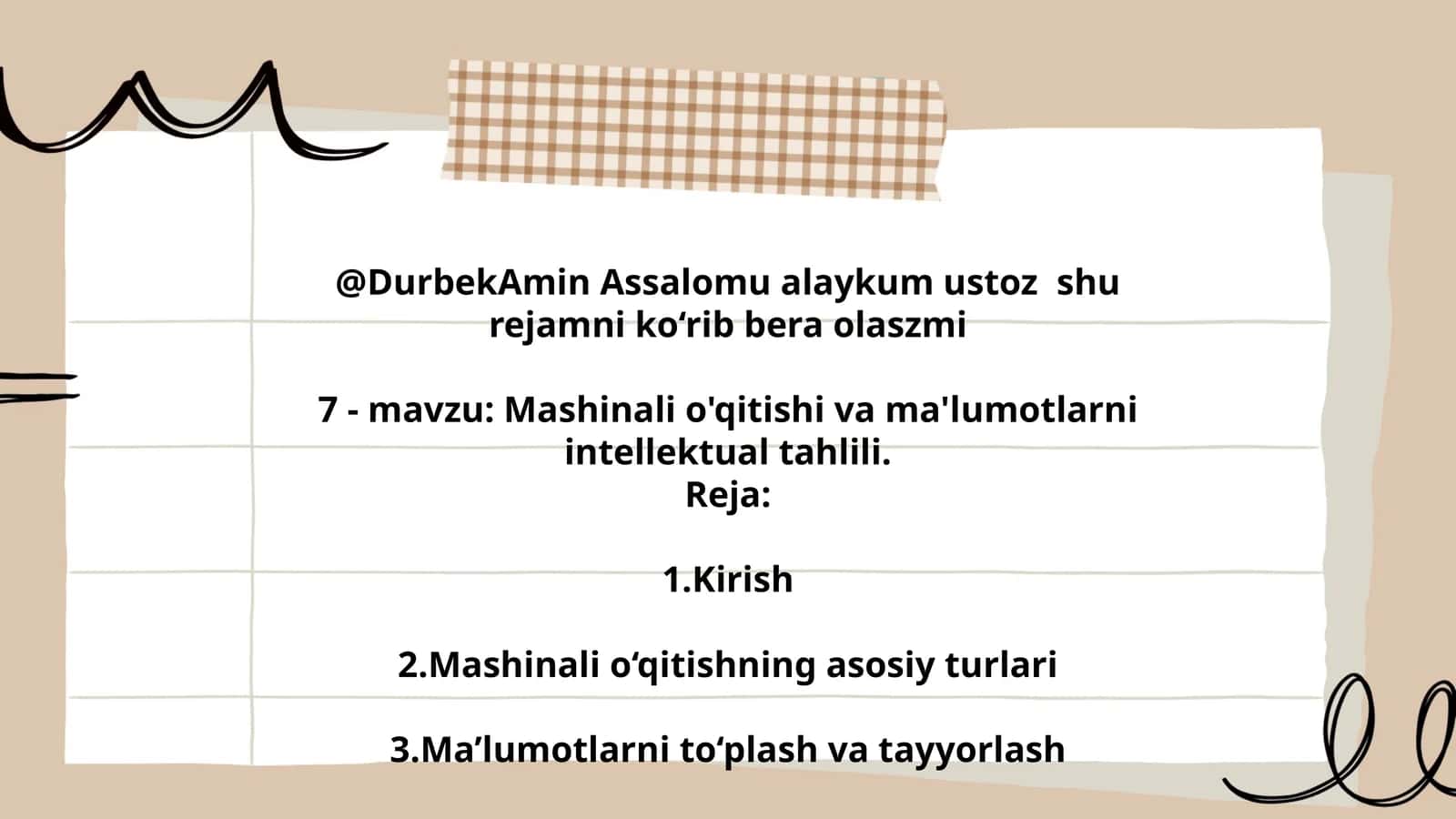 Mashinali o'qitishi va ma'lumotlarni intellektual tahlili 1
