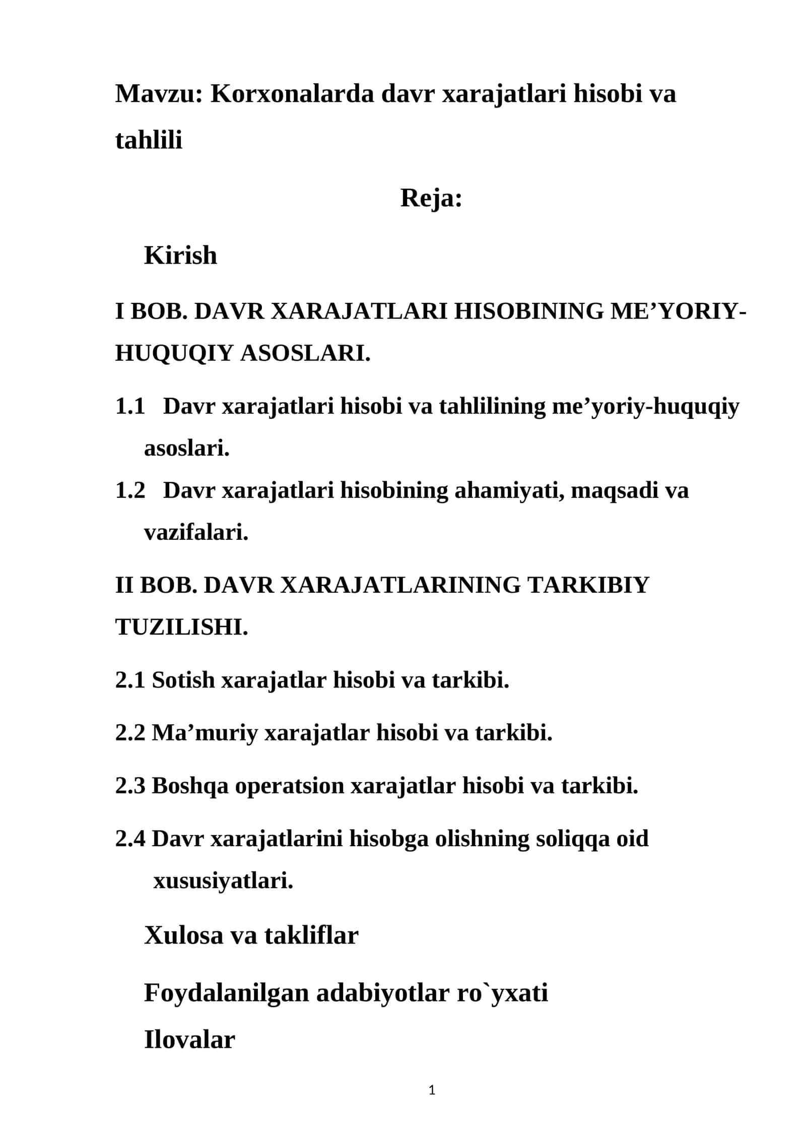 Korxonalarda davr xarajatlari hisobi va tahlili 1