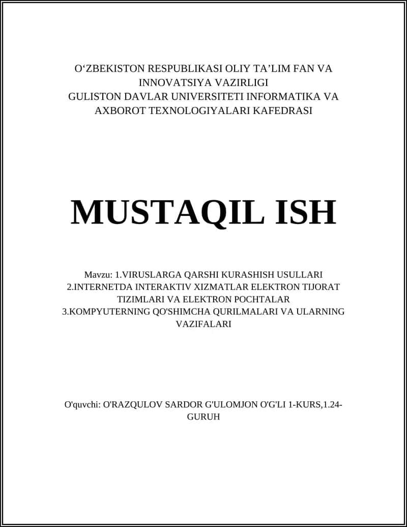 VIRUSLARGA QARSHI KURASHISH USULLARI 1