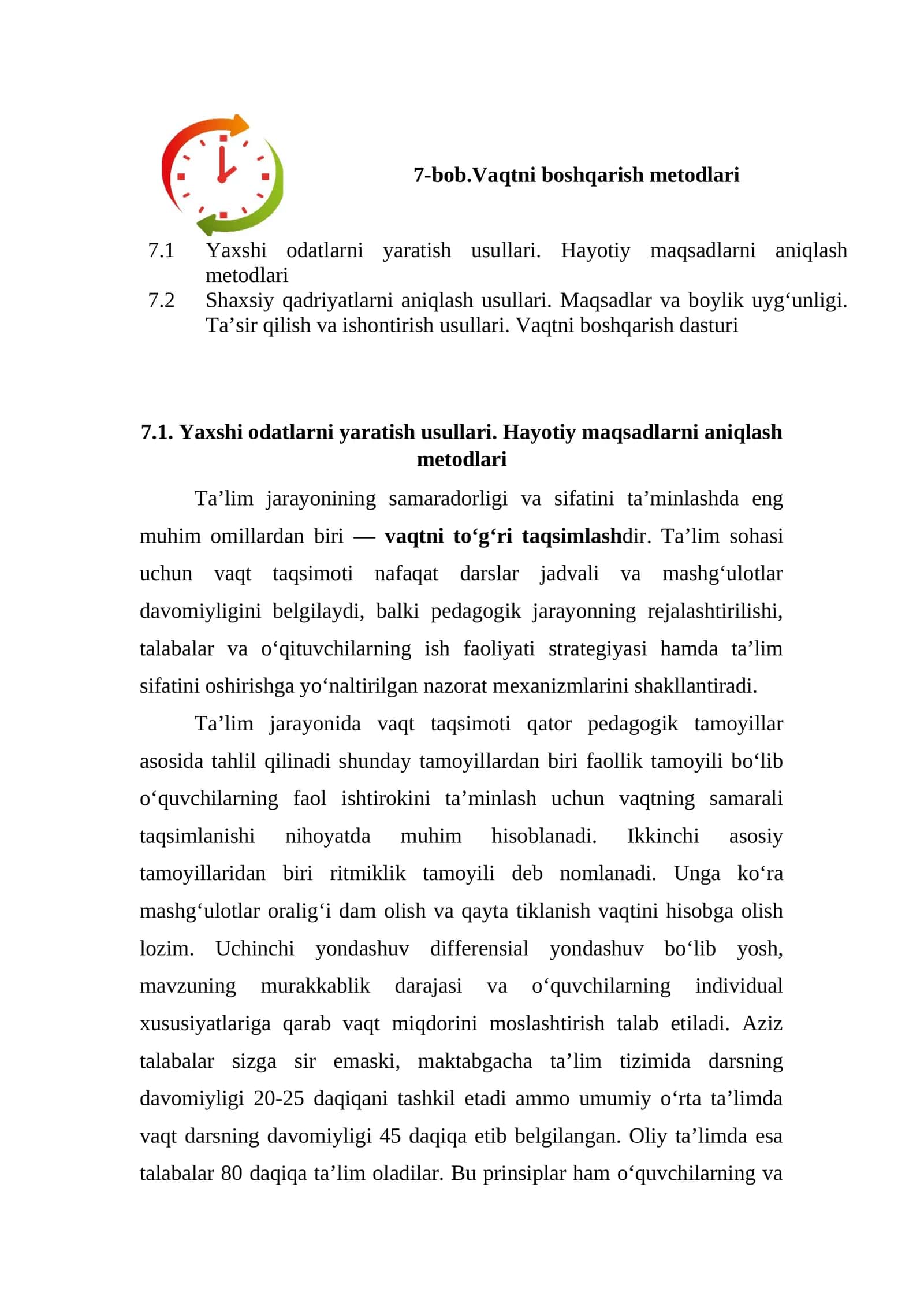 Vaqtni Boshqarish Metodlari Mustaqil ish 1