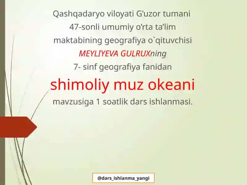 7-sinf Geografiya fanidan Shimoliy Muzokeani