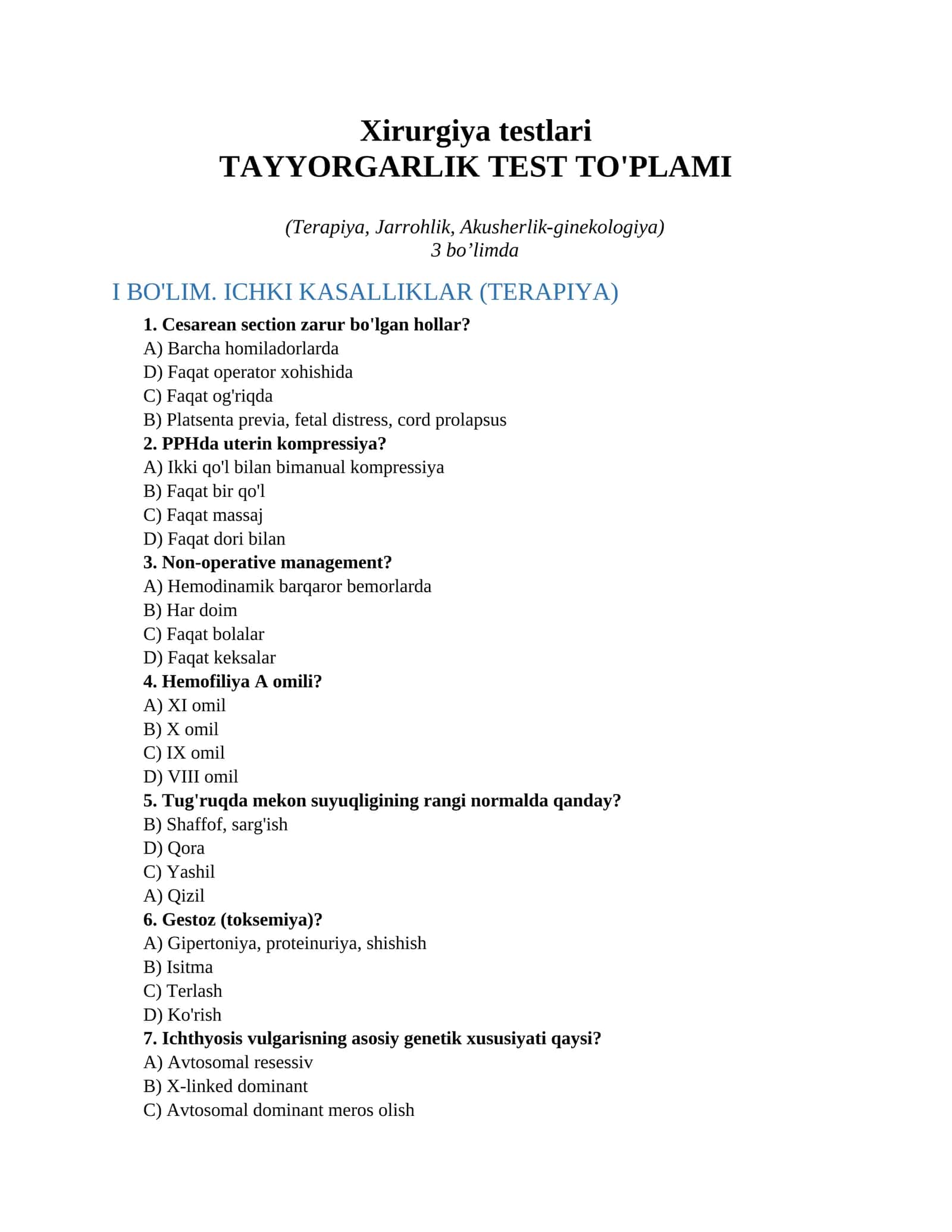 Xirurgiya testlari 1