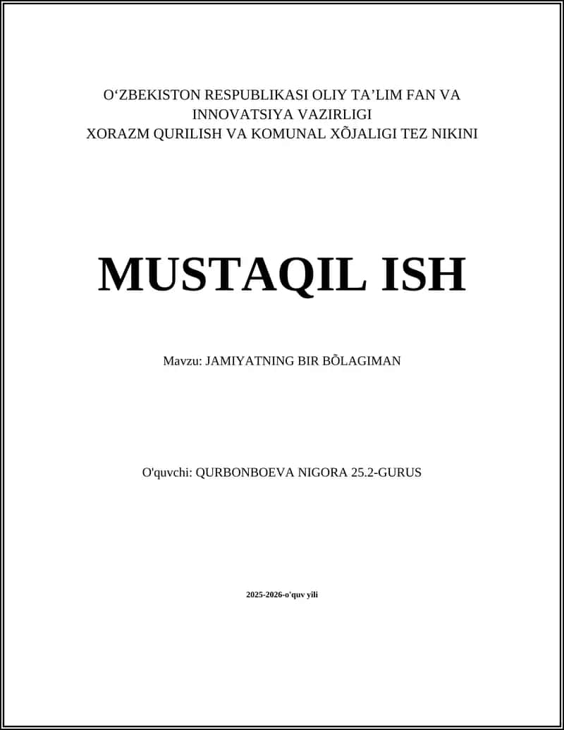 JAMIYATNING BIR BÕLAGIMAN 1