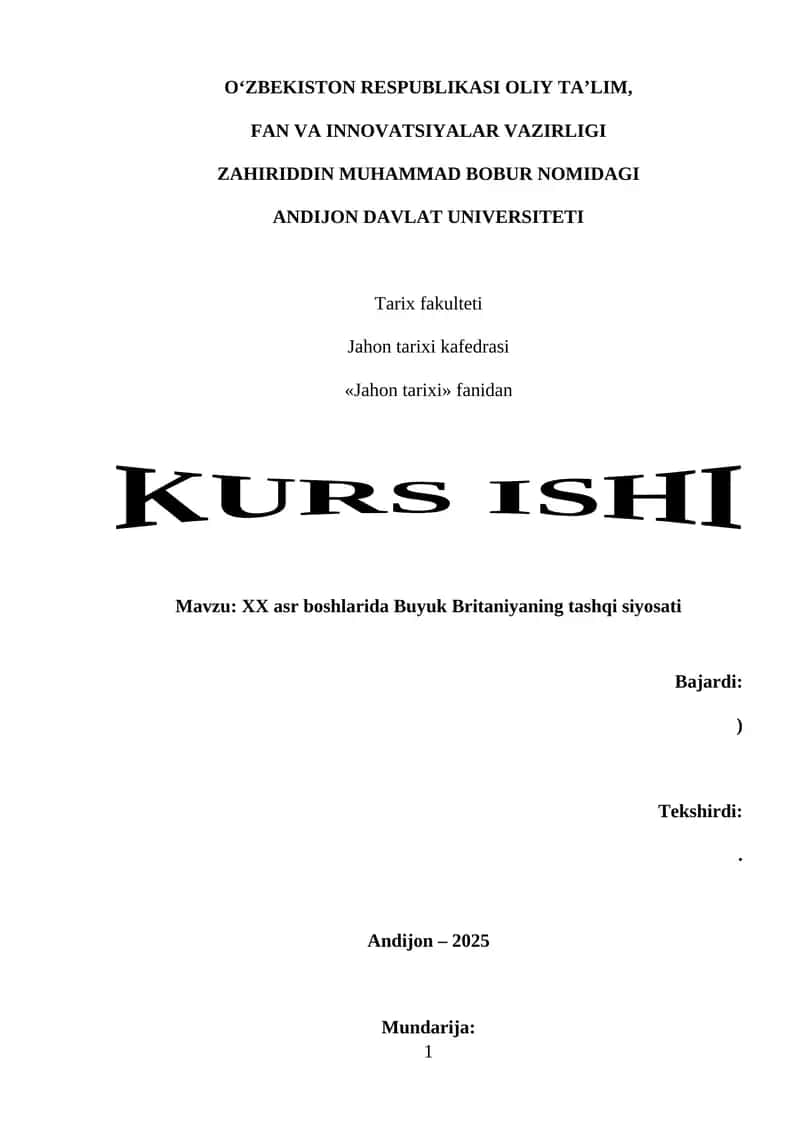XX asr boshlarida Buyuk Britaniyaning tashqi siyosati 1